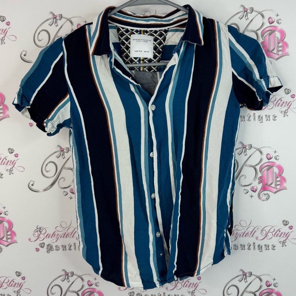 Denim & Flower Ricky Singh button up tshirt collared Multicolor Striped Shirt